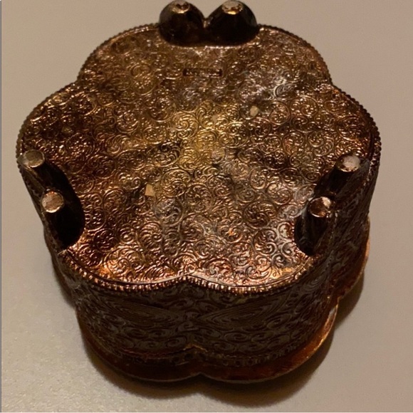 VINTAGE Japanese Jewelry Box Footed Floral Trinket Lined Metal Art Storage Box - Picture 5 of 10